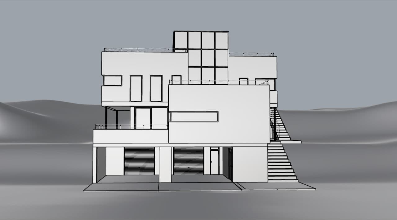 New architectural model view before applying a saved Rendervi preset