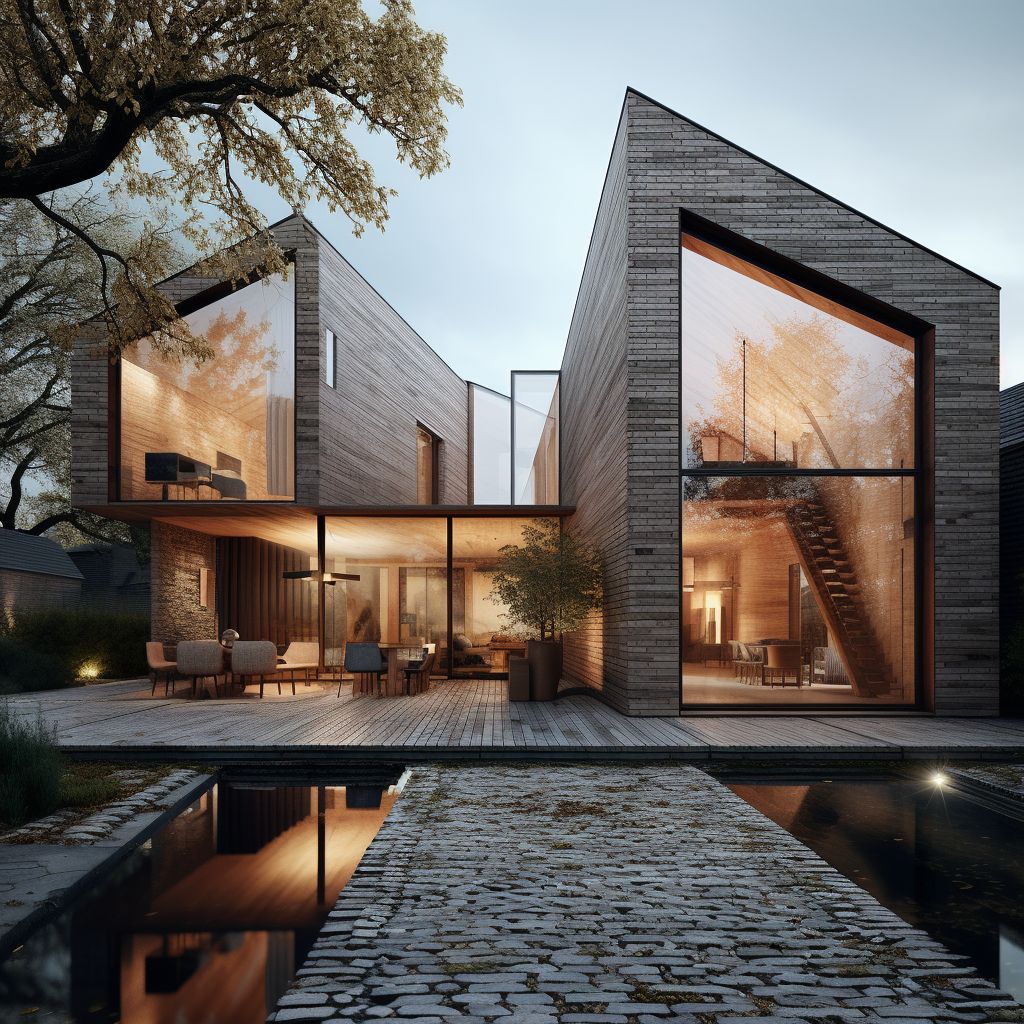 AI architectural modern villa example created in Rendervi photo-realism mode